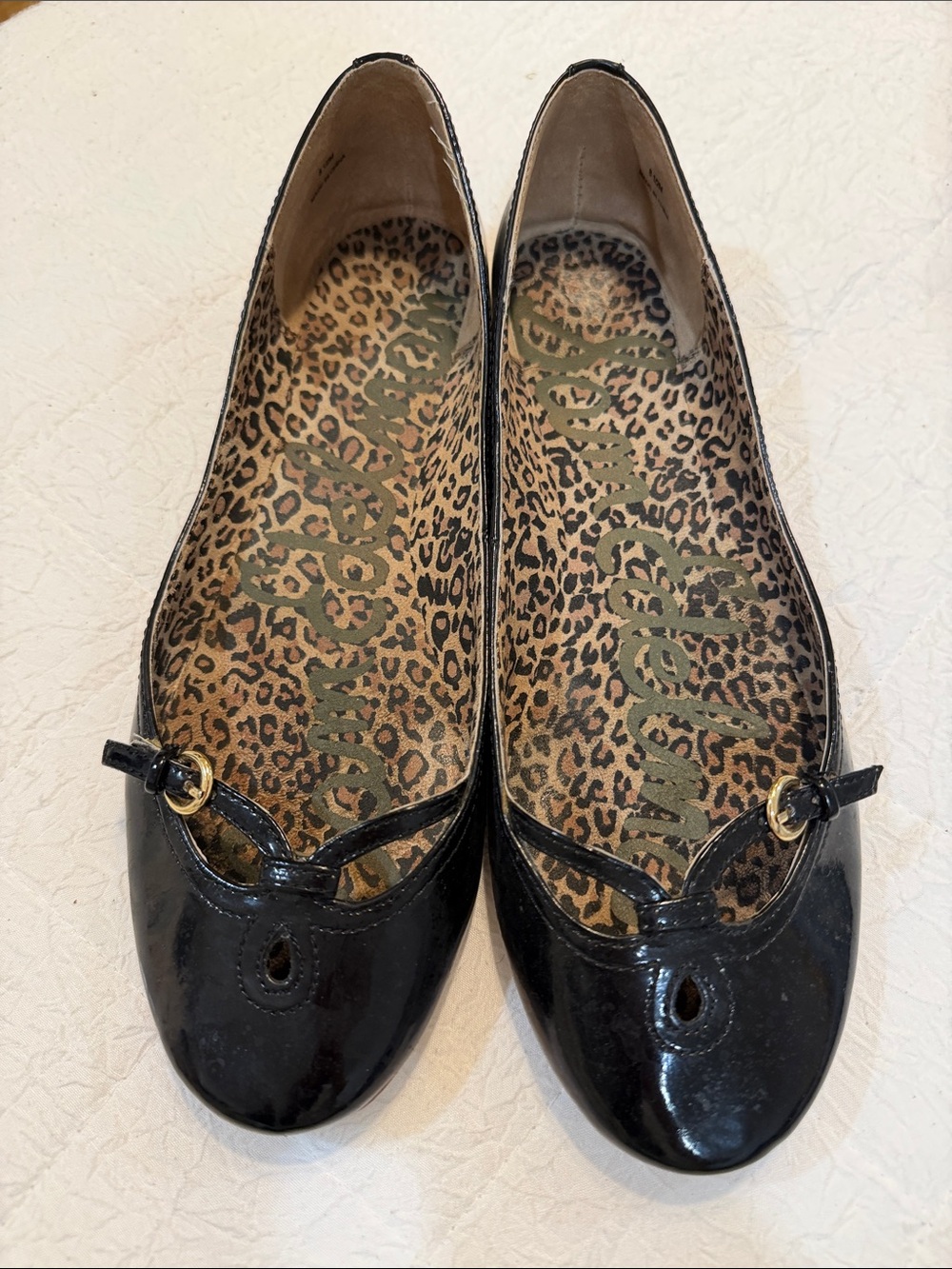 Vero Cuoio Black Patent Ballet Flats with Leopard Insole